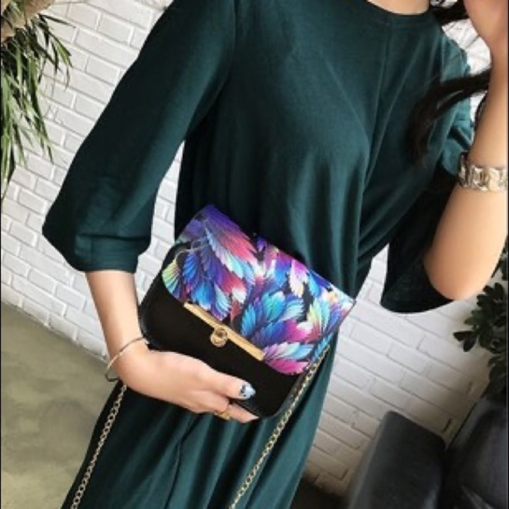 Faux Leather Feather Small Crossbody Purse